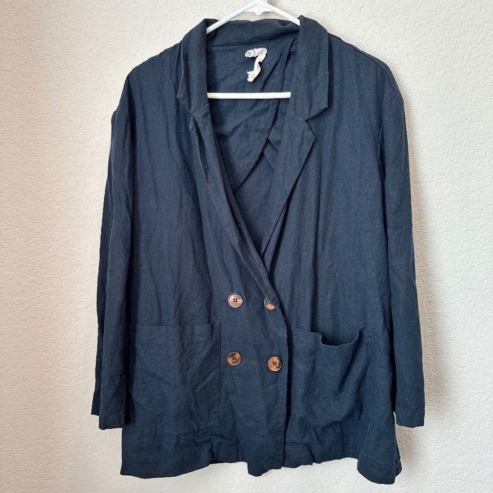 Anthropologie Amadi Kaye Navy Blue Linen Blend Oversized Blazer - Size S - EUC